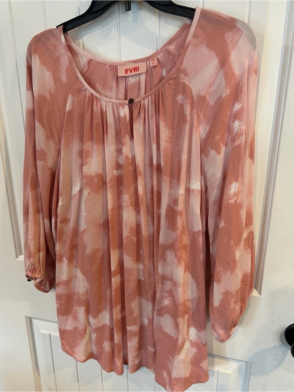 EVRI Women's Rose Tie-Dye Peasant Tunic blouse